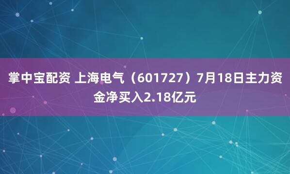 掌中宝配资 上海电气（601727）7月18日主力资金净买入2.18亿元